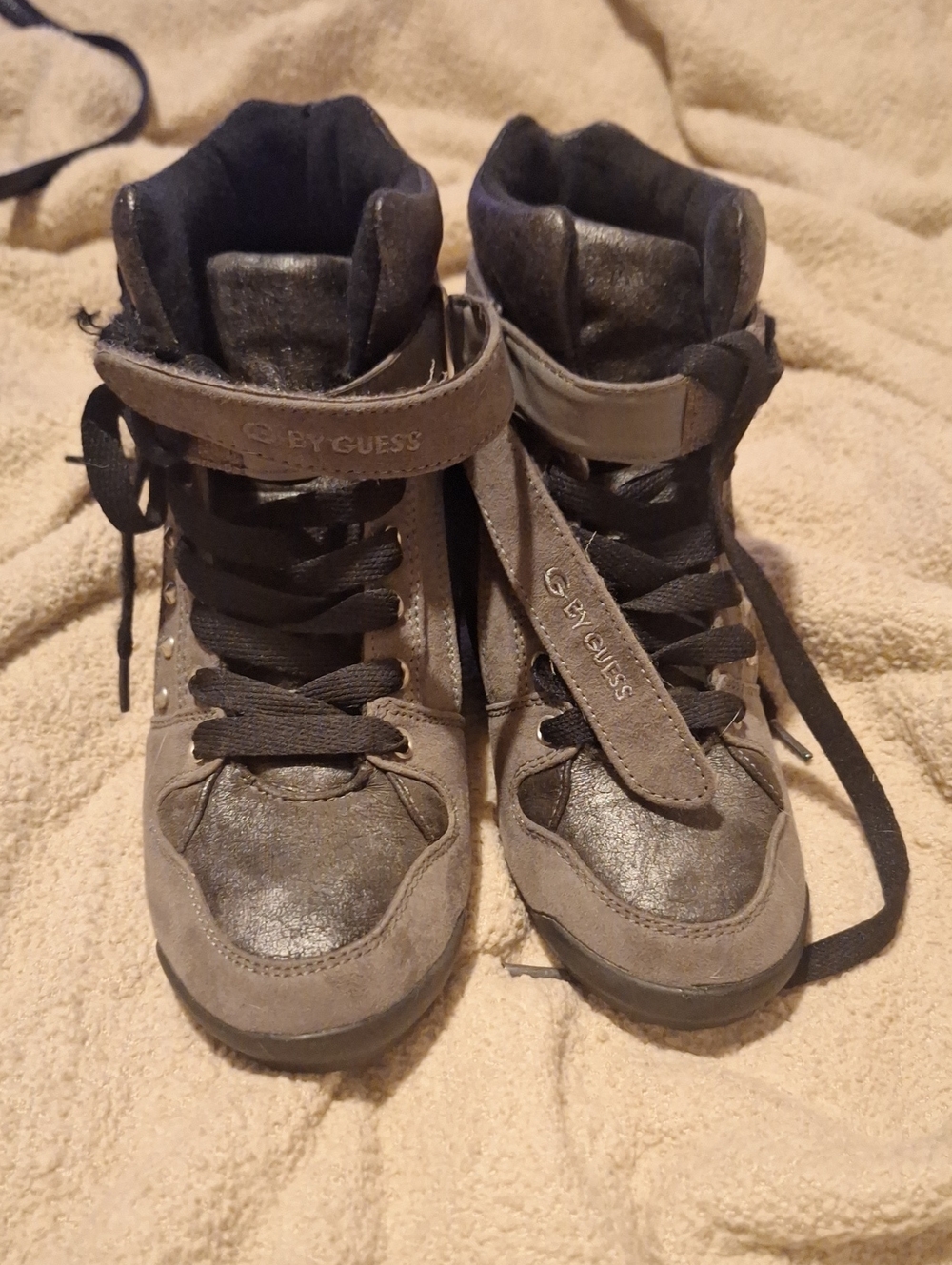 G by Guess Metallic Gray High-Top Lace Sneakers
